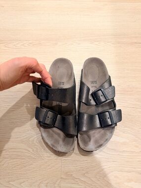 Arizona black shimmer Birkenstock sandal